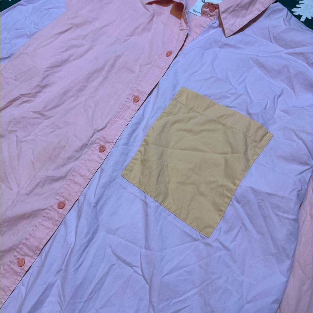 Abercrombie & Fitch Color Block Shirt Women’s X-Large Oversized Pastel - Picture 5 of 9